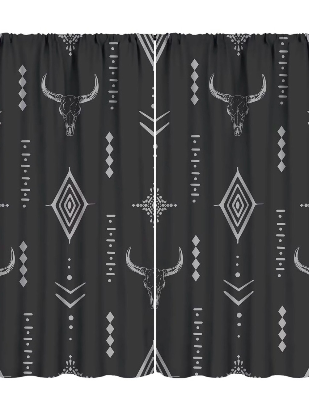 Southwestern Skull Pattern Black Curtain Panel Set